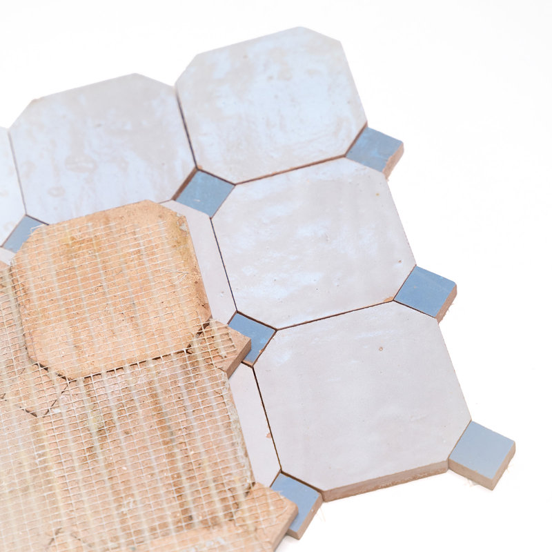 Bouchon Zellige 12" x 12" Mosaic Wall Tile, Off-White/Light Blue