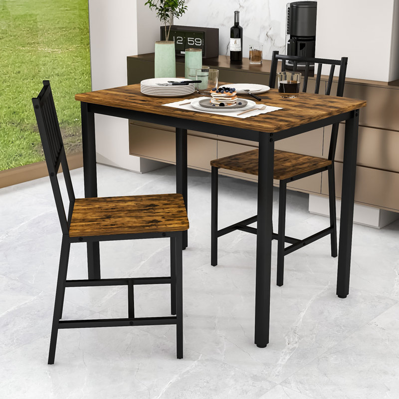Ensemble de salle à manger de style industriel avec 2 chaises et une table compacte pour le petit-déjeuner ou la salle à manger