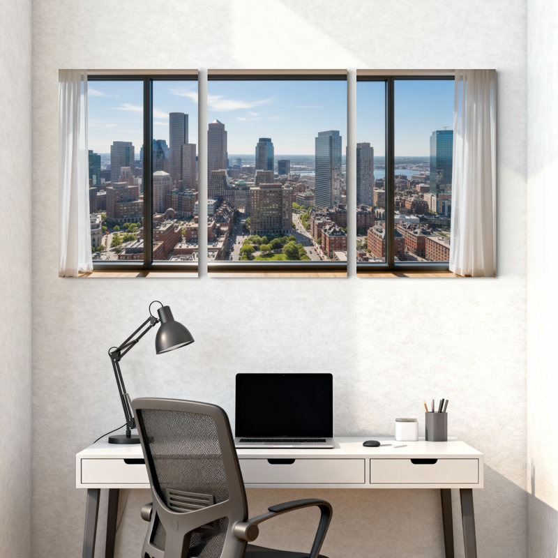 Scénario et paysages urbains, vue panoramique sur la ville, ensemble de 3 reproductions d'art sur toile, H 36 po x l 72 po