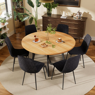 Round Dining Table Set with Velvet Upholstery Chairs