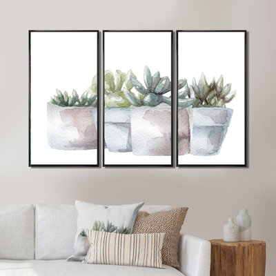 «Cactus and Succulent House Plants III», reproduction de cadre flottant sur toile 3 pièces