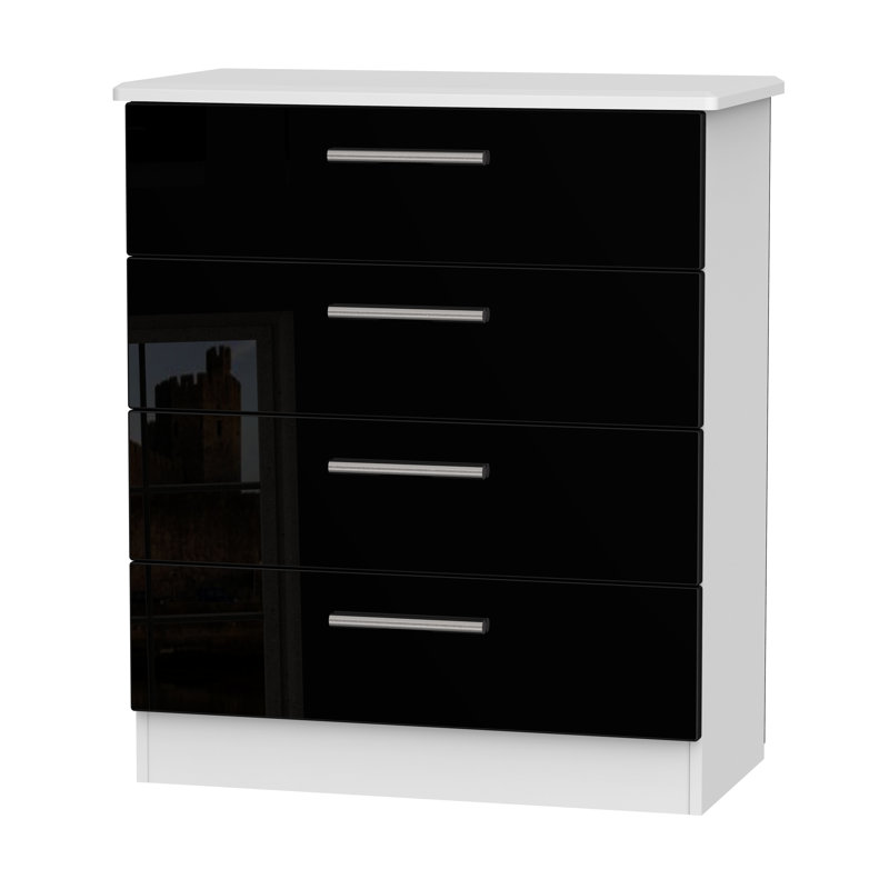 Fully Assembled Yvette 4 Drawer Chest, White/Black