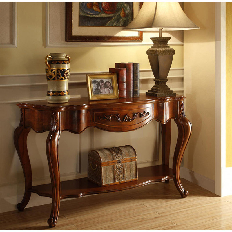 Table de couloir classique en acajou avec bords festonnés, 31.5" H x 55.12" W x 17.72" D