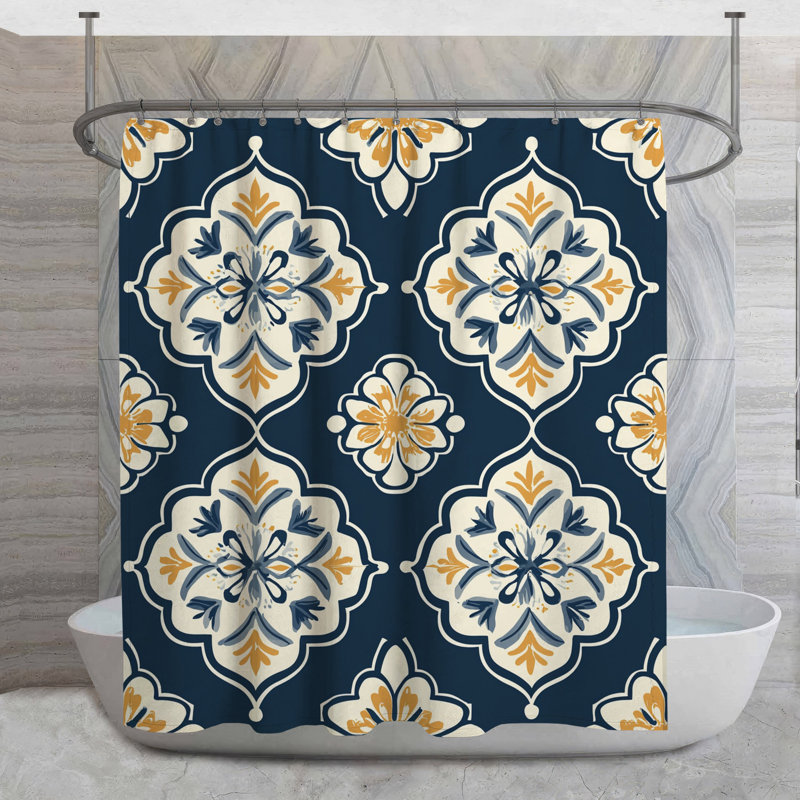 Rideau de douche à motif floral - décoration de salle de bain botanique art déco, H 73 po x l 70 po