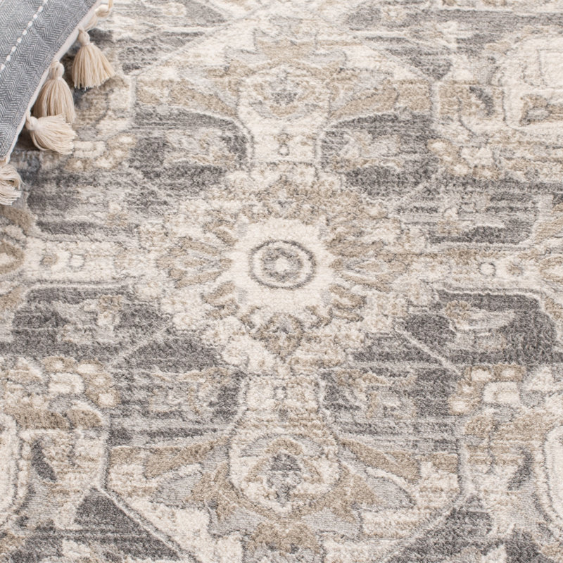 Tapis oriental crème / gris Aurelle, Rond 4 pi