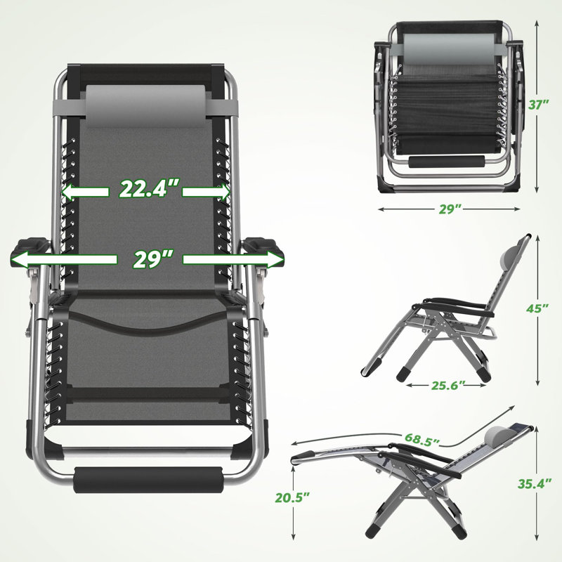 Oversized Zero Gravity Chair 2Pcs Set, 500 Lbs Heavy Duty Reclining Lawn Chair With Aluminum Alloy Lock, Removable Cushion, Large Pillow & Cup Holder, Foldable Patio Lounge Chair