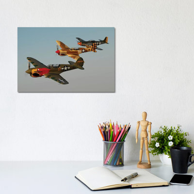 Two P-40 Warhawks And A P-51D Mustang Flying Over Chino, California by Phil Wallick - Gallery-Wrapped Canvas Giclée on Canvas