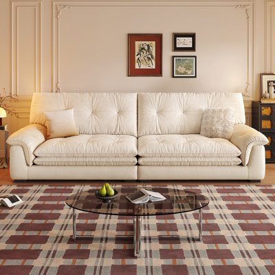 White Genuine Leather Modular Sofa cushion Threeseat
