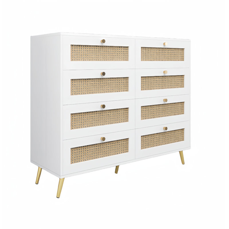 Commode contemporaine 8 tiroirs avec rotin