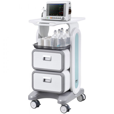 3 Tiers Lab Carts Mobile Medical Cart with 2 Drawers & 1 Top Tray White, Trolley Storage Cart with ABS Material