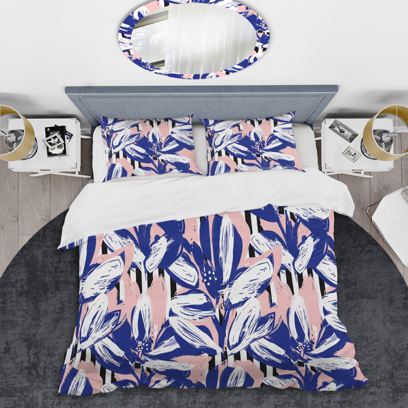 Ensemble de housse de couette en microfibre bleu / blanc / rose 3 pièces