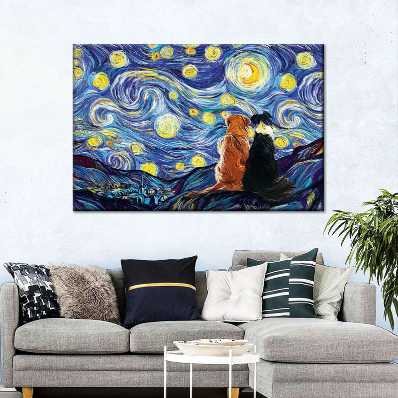 Dogs Journey Starry Night Canvas Print, 34" H x 51" W x 1.25" D