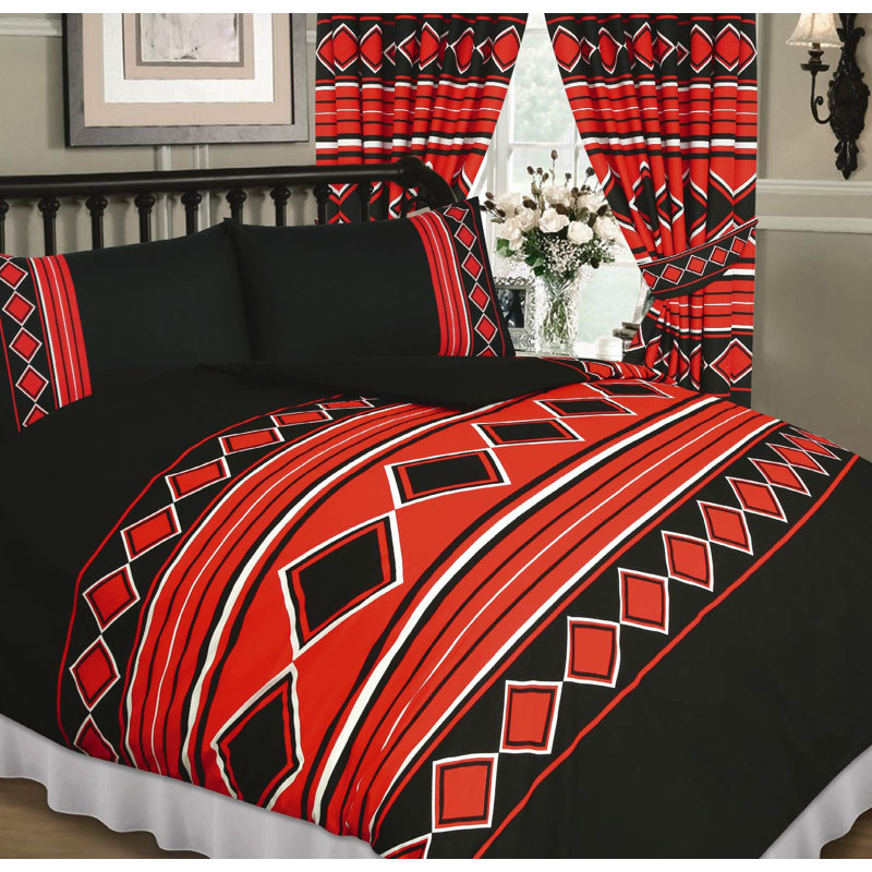 MENONLY Rizzo Pencil Pleat Semi Sheer Curtains, Black/Red