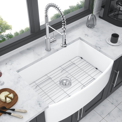 Graceful 30" White Ceramic Sink - Apron Front Arch Edge Single Bowl Nobility 30 Inch Chic
