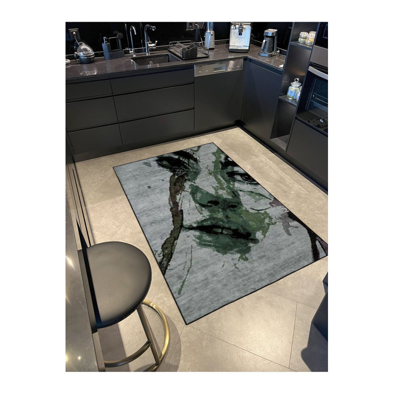 Tapis décoratif à motif de visage de femme vert, Sous-tapis rectangulaire de 3 pi 3 po x 4 pi 11 po