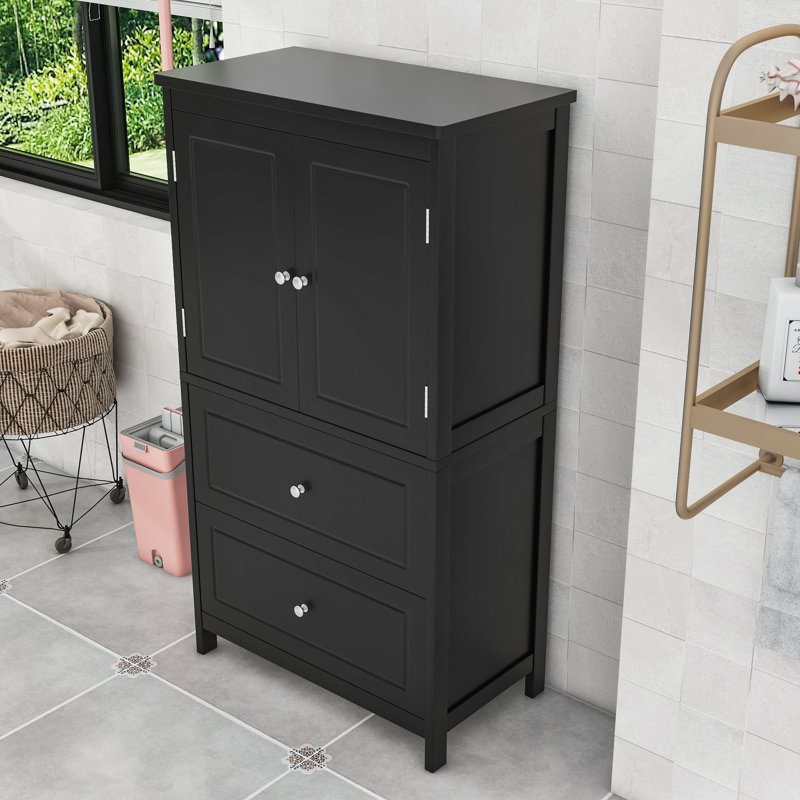 Armoire de salle de bain autoportante en bois avec tiroirs de rangement et tablette réglable Onsted, H 43 po x l 23,3 po