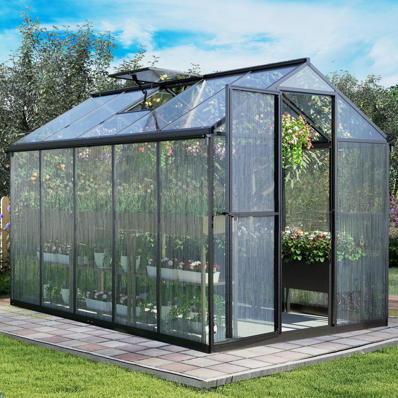 Serre en aluminium Aoodor avec panneaux en polycarbonate, Noir, noir, noir, noir, H 81 po x l 72 po x P 120 po