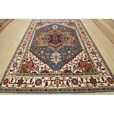 Serapi Rug 9’1” X 11’10” Blue Wool Tribal Hand-Knotted Oriental Carpet