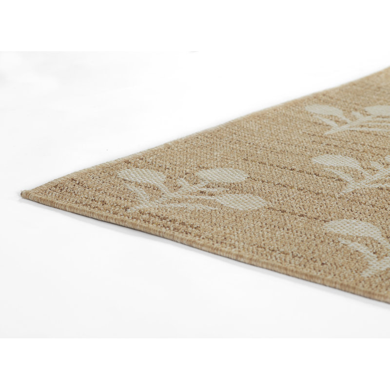 Saybrook Floral Power Loom Polypropylene Plastic Indoor / Outdoor Area Rug in Beige/Brown, Rectangle 5'3" x 7'