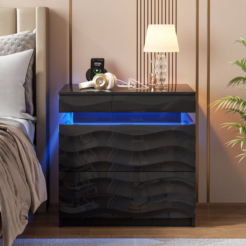 60cm W Manufactured Wood Bedside Table, Black