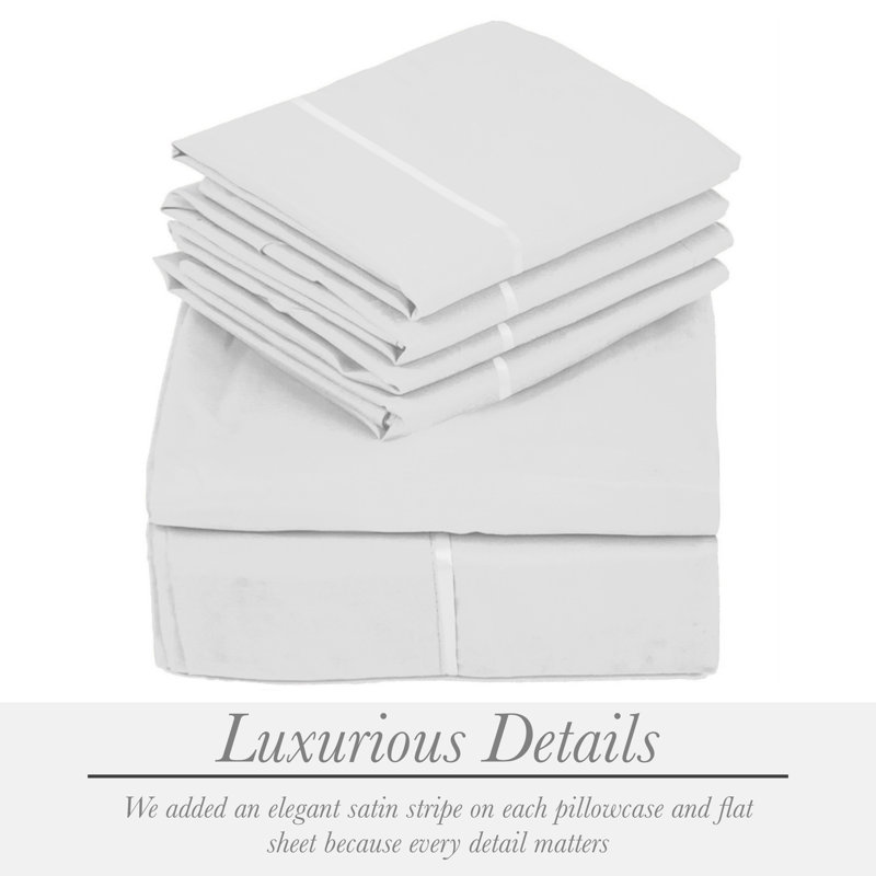 Ensemble de draps 6 pièces en microfibre brossée double ultra douce, feuilles rafraîchissantes avec poches très profondes - Lavable à la machine