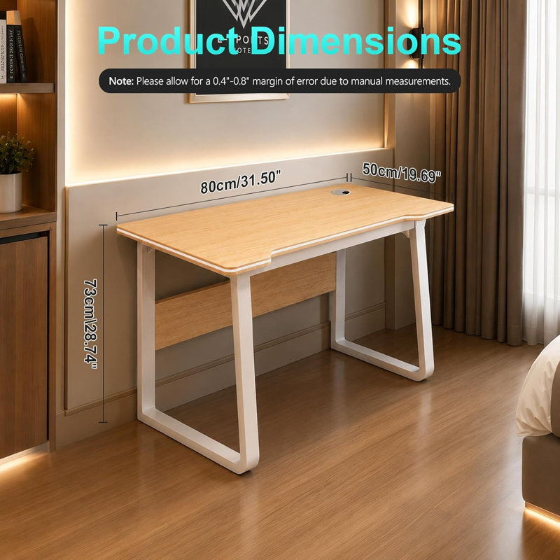 Metal Base Computer Desk, L: 80cm / W: 50cm / H: 73cm, Natural Texture