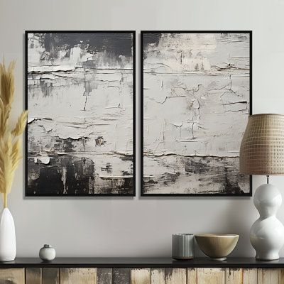 Abstract Grey Lunar Surface III - Gray Modern Art Prints On Canvas 2-Pieces