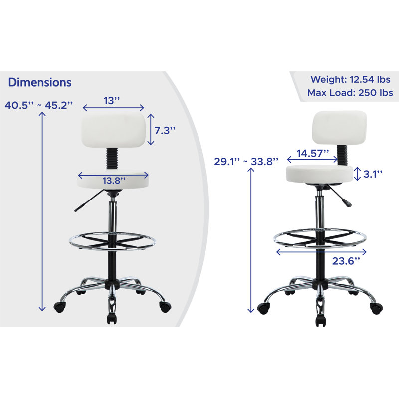 Tabouret de bureau à hauteur ajustable avec repose-pieds Lamprini, Blanc