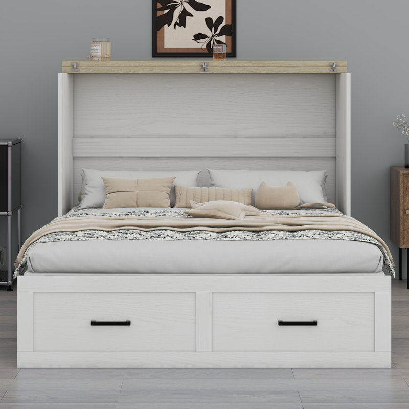 Lit escamotable avec lit plateforme escamotable et grand tiroir de rangement Murphy, Blanc