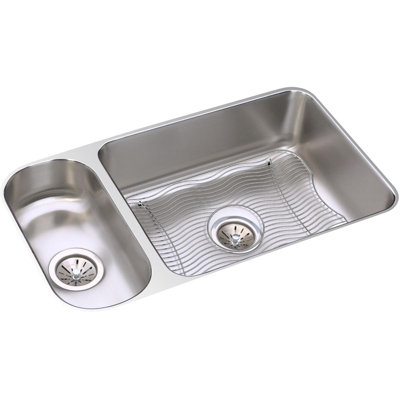 Lustertone 32.25" L x 18.25" W Double Basin Undermount Kitchen Sink with Basket Strainer