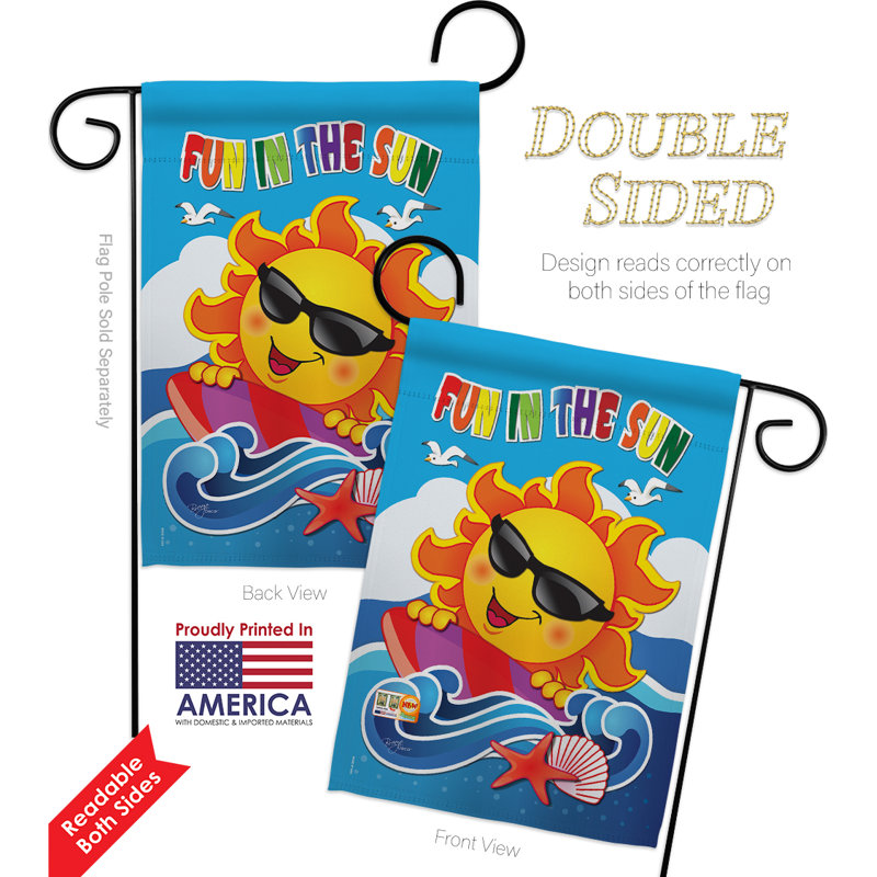 Fun dans le soleil, un polyester de 2 côtés en polyester 19 po.  drapeau de jardin