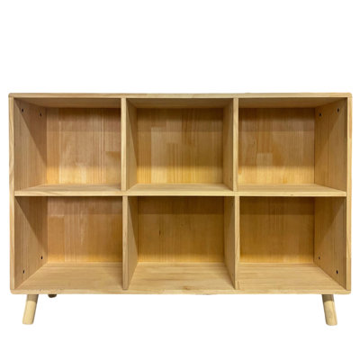 6 Cube Solid Pine Wood Storage Shelf – Natural Finish Open Bookcase, Freestanding Cubby Organizer for Living Room, Bedroom, Office (41.65" W x 11.81" D x 28.86" H)