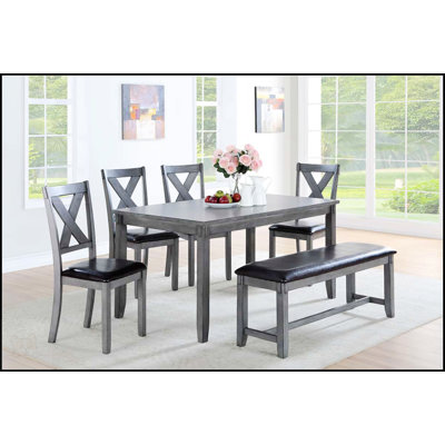 Dining Room Furniture Casual Modern 6Pc Set Dining Table 4X Side Chairs And A Bench Rubberwood And Birch Veneers Gray Finish -  Gracie Oaks, 0A4A9996B8FC4F49815E134BF8142907