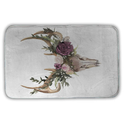 Deer skull with flowers Bath Mat with Non-Slip Backing - Quick Dry Memory Foam Bathroom Rug - Absorbent - Modern Plush Spa-Style - Machine Washable