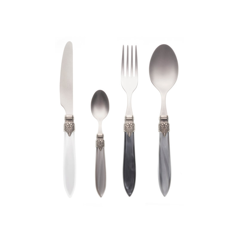 Alenka 24 Piece Cutlery Set, Service for 6, Grey/White/Black