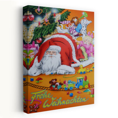 Jolly Santa And Toys Playful Abstract Contemporary Christmas Tree Bear Duck Forest Landscape Wall Art Print
