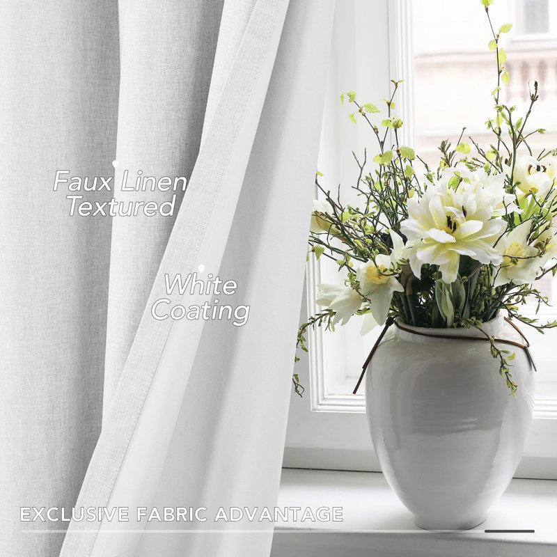 Faux Linen 100% Blackout Thermal Insulated Noise Reducing Grommet Curtains (Set of 2), Brilliant White, 52'' W x 54'' L