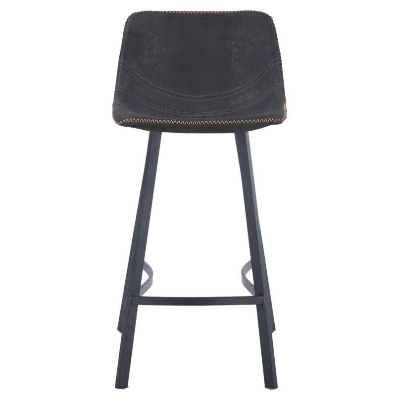 Banaz Upholstered and Faux Leather Bar Stool with Steel Frame, Black