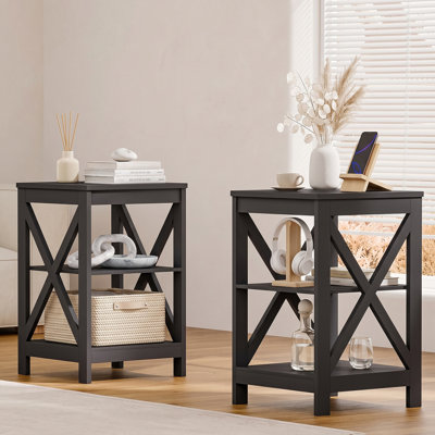 Table de bout Hanson Farmhouse avec tablettes de rangement à 3 niveaux pour petits espaces