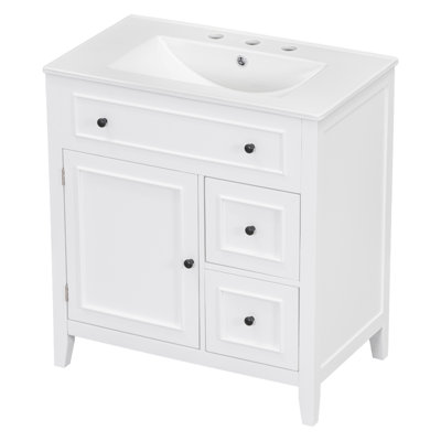 Meuble-lavabo 30 po avec comptoir, meuble-lavabo avec porte et deux tiroirs, structure en bois massif