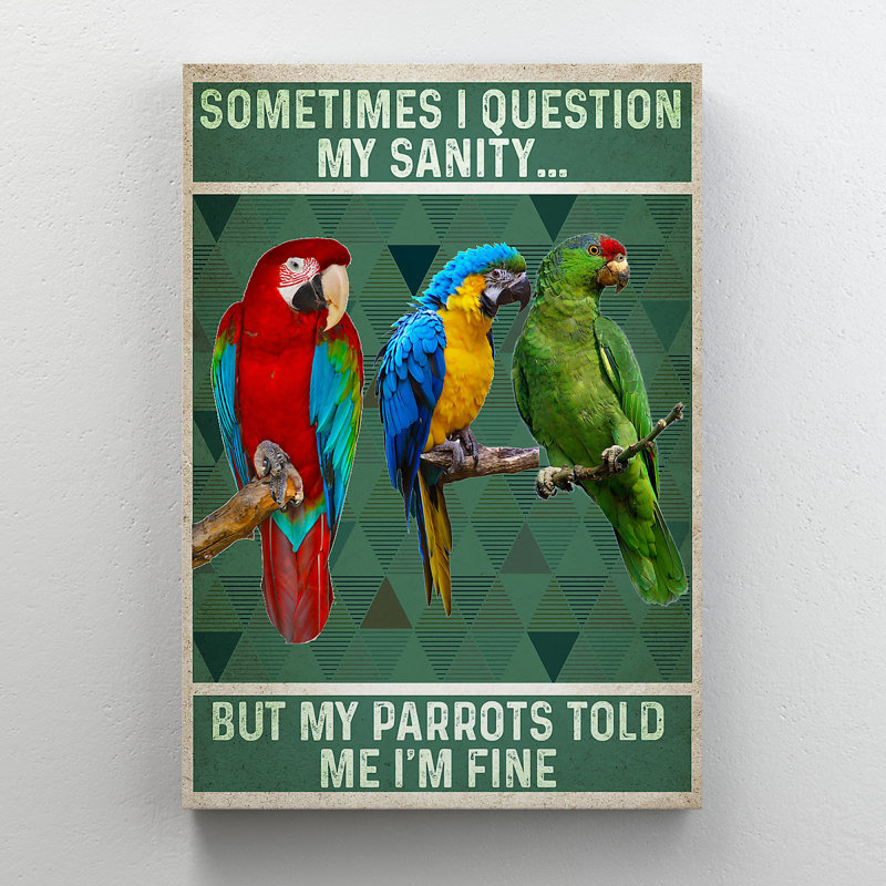 " Three Parrots On Bough ", 20" H x 16" W x 2" D