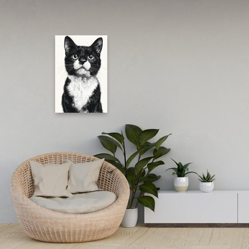Art mural contemporain chat curieux, 24" H x 16" W