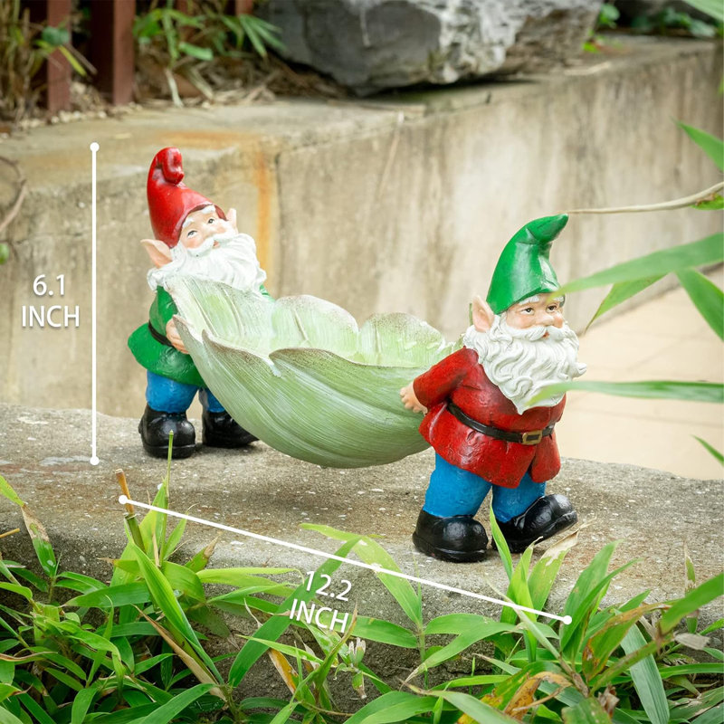 Drôle de gnome de jardin, mangeoire d'oiseaux en résine