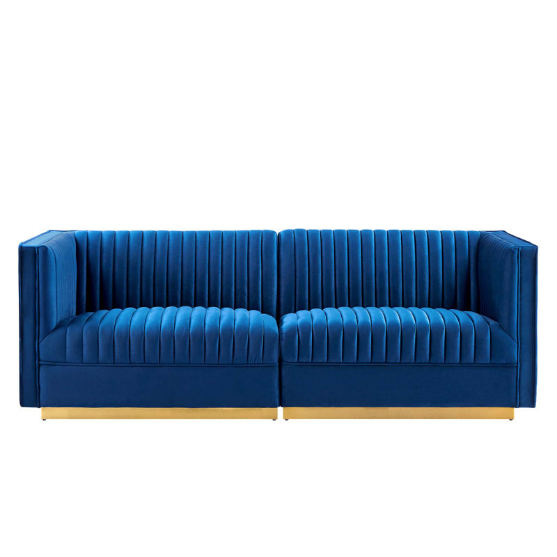 Causeuse modulaire en velours Sanguine Channel, Velours bleu marine