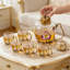 Service à thé floral en verre avec 6 tasses à poignée, théière rétro de 51 oz pour boissons chaudes et froides, motif orchidée peint à la main pour la maison, le bureau et les cadeaux