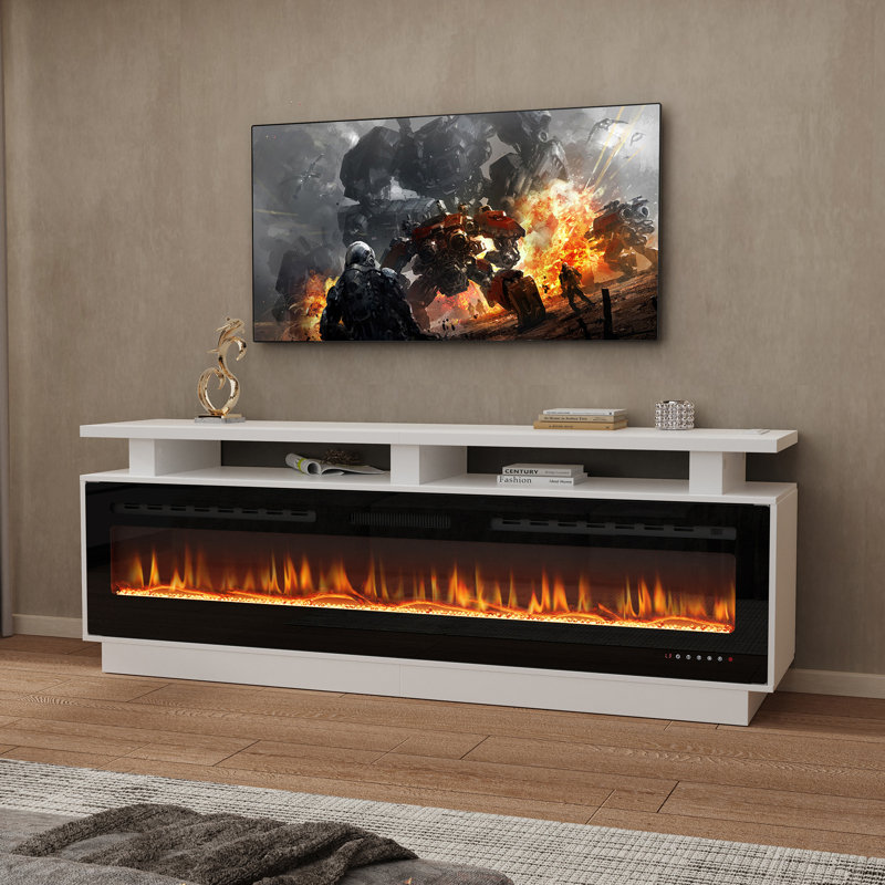 Meuble télé élégant avec foyer électrique et lumière, 70"