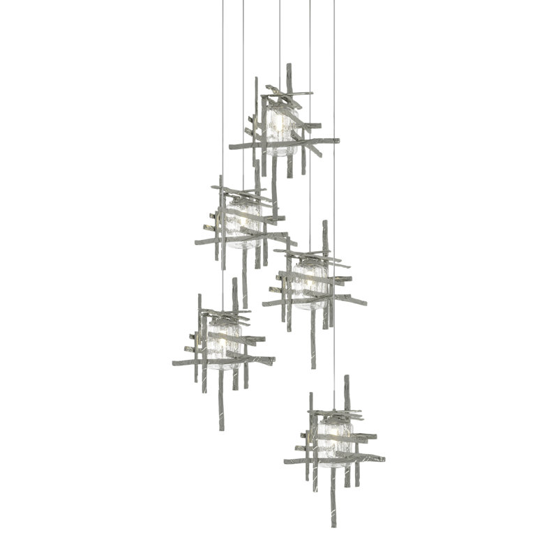 Tura 5 - Light Cluster Pendant, 50" - 130", Seeded Clear, Sterling