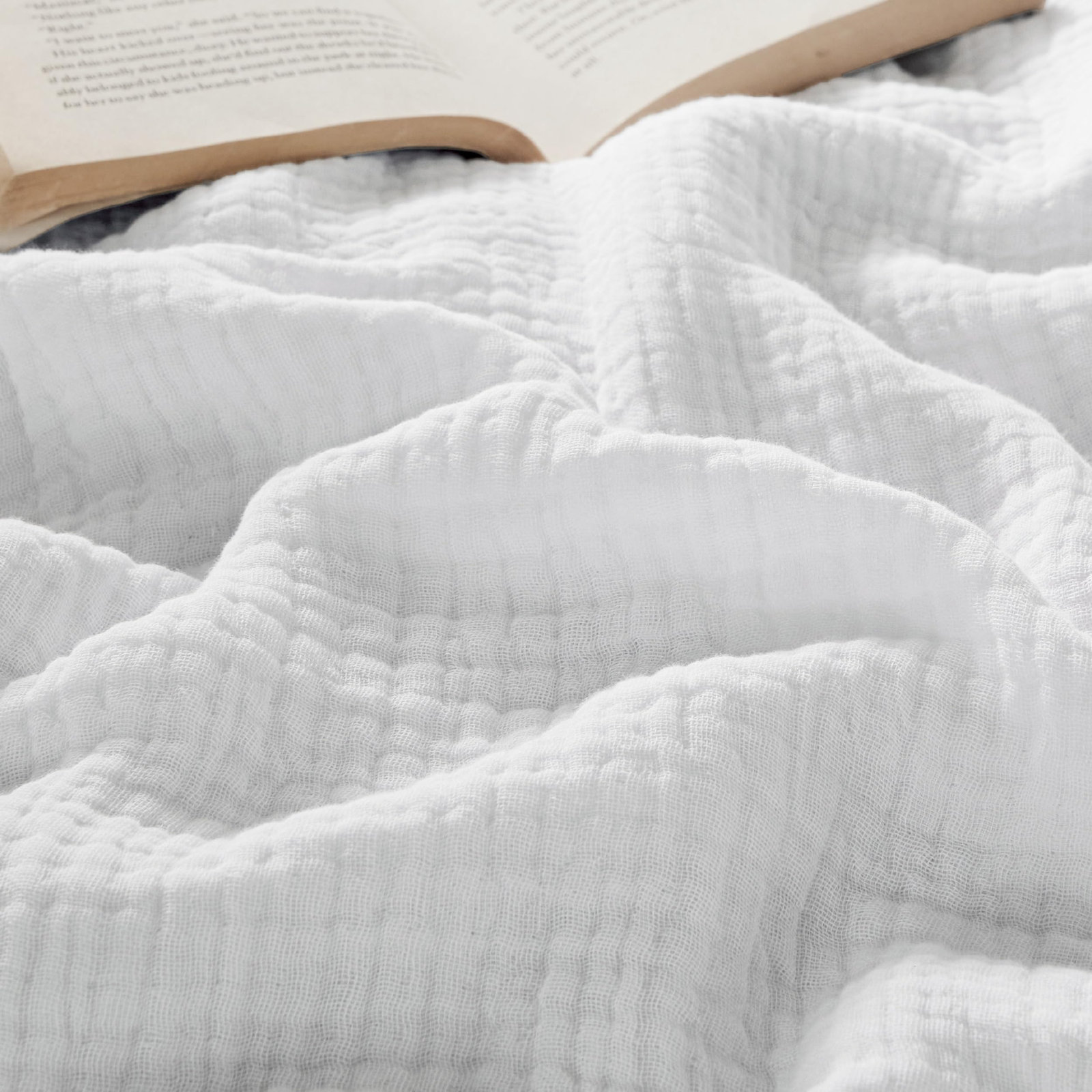 Bedsure Cotton Muslin Throw Blanket, White, Throw XL
