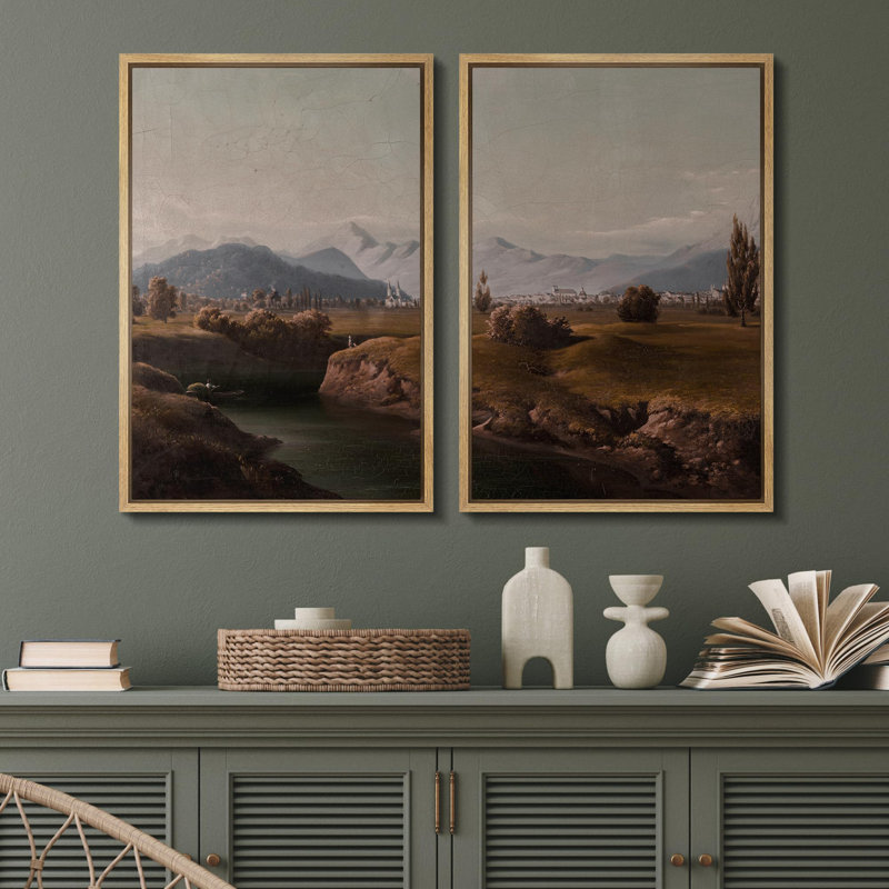 «Serene Valley Peaceful Landscape», 2 pièces sur toile, H 36 po x l 48 po, Naturel