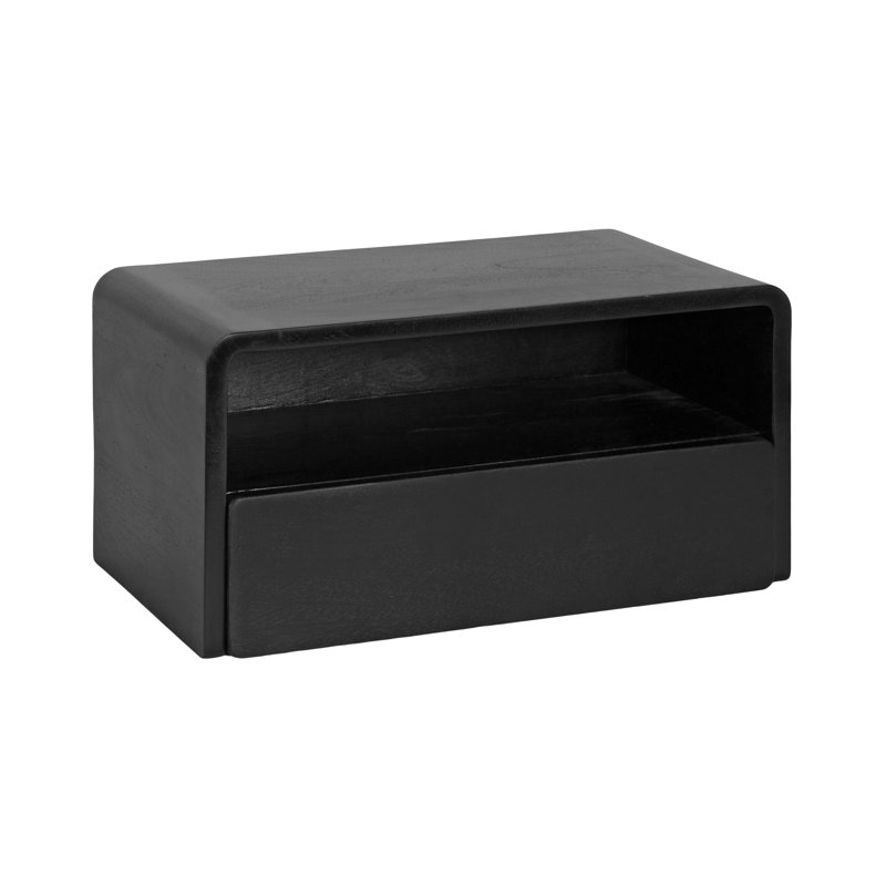 Langley Mango Solid Wood Floating Shelf with Drawer, Black